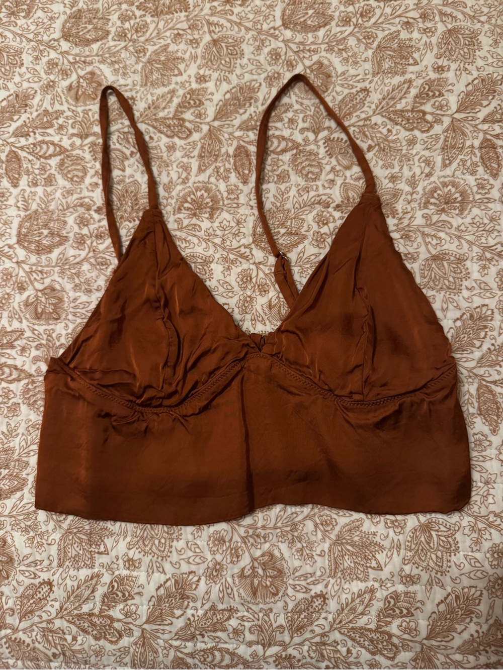 aerie Satin Crop Bralette - Rust Brown